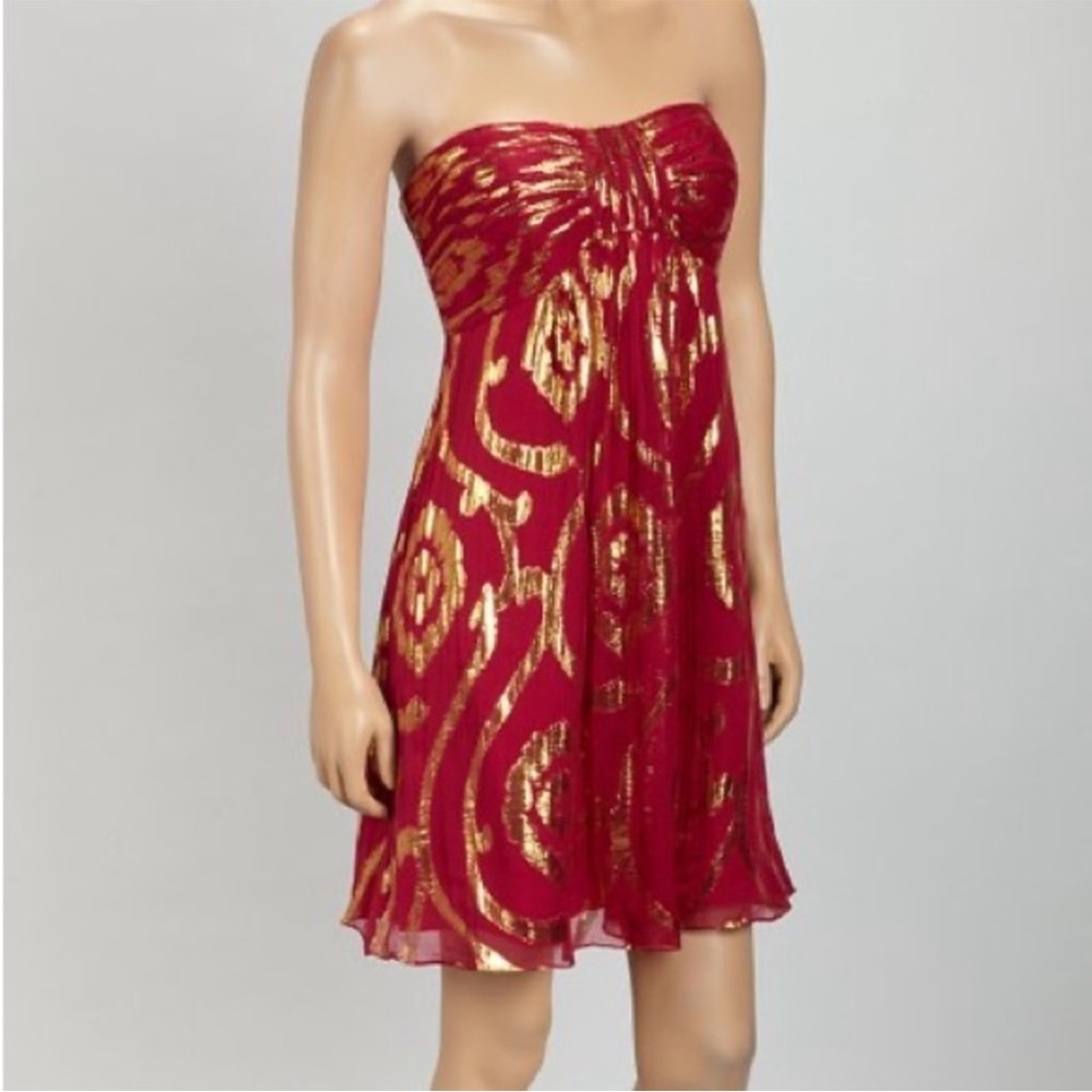 Oleg Cassini 10 Glitter Strapless Silk Chiffon Cocktail Dress.